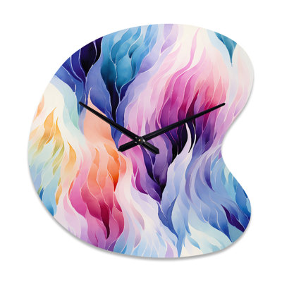 Colorful Watercolor Ikat Mirage - Abstract Asymmetrical Metal Wall Clock, Modern Unique Shape Clock Print