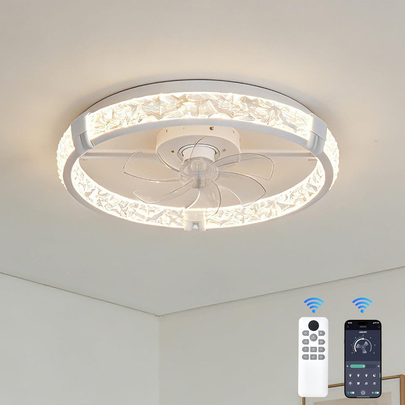 20" Ultra-Thin Flush Mount Smart Ceiling Fan with Light, Remote & App Control, 6 Speeds, Dimmable 3000K-6500K, Reversible Motor