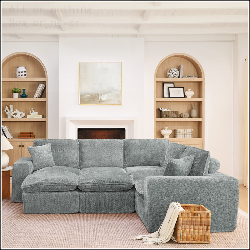 Canapé modulaire en forme de L de 107 po avec deux repose-pieds amovibles en forme de L pour le salon, canapé confortable avec coussins décoratifs et bricolage