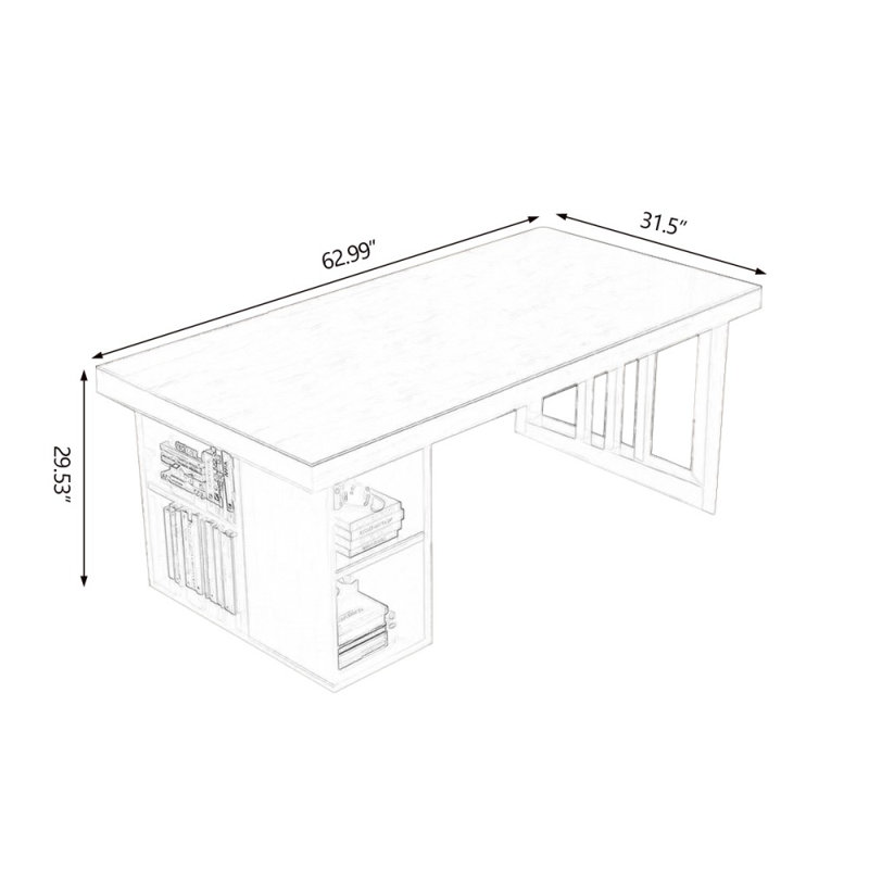 Bureaux rectangulaires en bois massif noyer, H 29,53 po x l 62,99 po x P 31,5 po, Retour à gauche