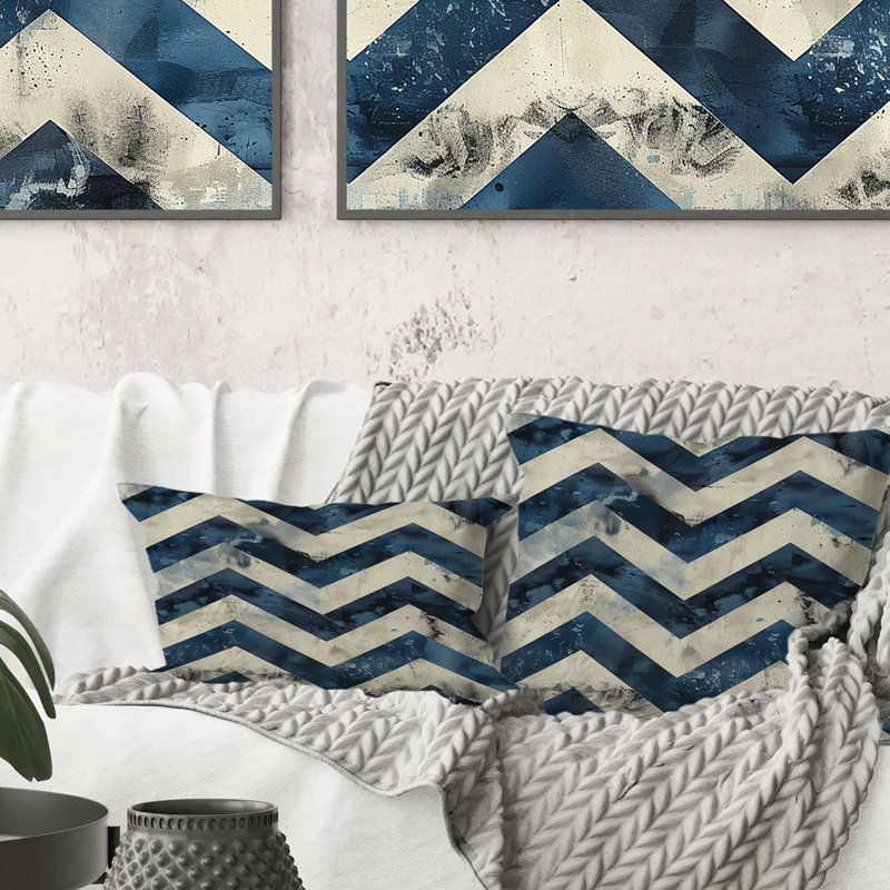 Coussin Chevron Harmony II - Glam, Bleu / Beige