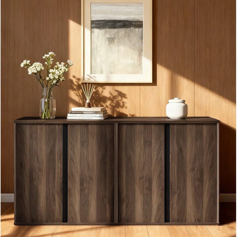 63" Modern Sideboard Buffet Cabinet With Metal Accents & Soft-Close Doors, Walnut