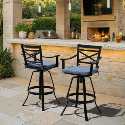 Tabouret de bar d'extérieur pivotant en aluminium 30 po avec coussin Sunbrella Cohdi