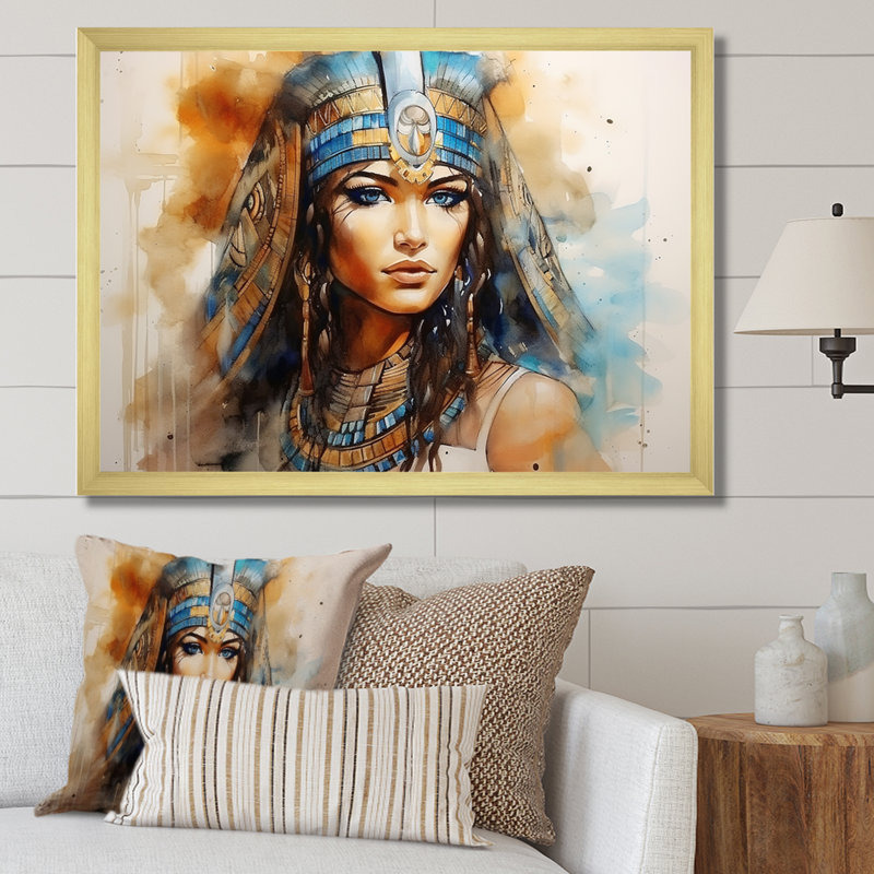 Or et bleu, égyptienne, pharaons, femme I - Égypte, art mural, Cadre doré à coins fermés, H 12 po x l 20 po x P 1 po