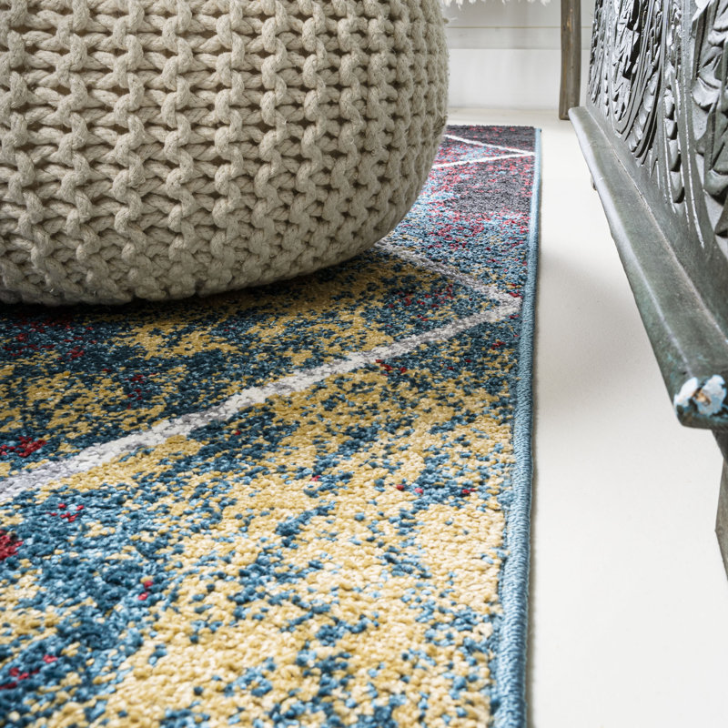 Tapis multicolore à motif de treillis à losanges Lüders, Tapis de couloir 2 pi x 8 pi