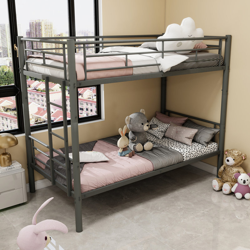 Twin Metal Bunk Bed, Convertible Into Two Separate Beds, Rust - Construction, Non Slip , 350Lbs Weight Limit Bed For And Teens, Size, Function, Steel Bedframe, Secure Stable