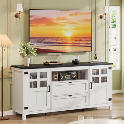 Farmhouse Tv Stand With Barn Doors And Drawers For Tvs Up To 65 70 75" – White