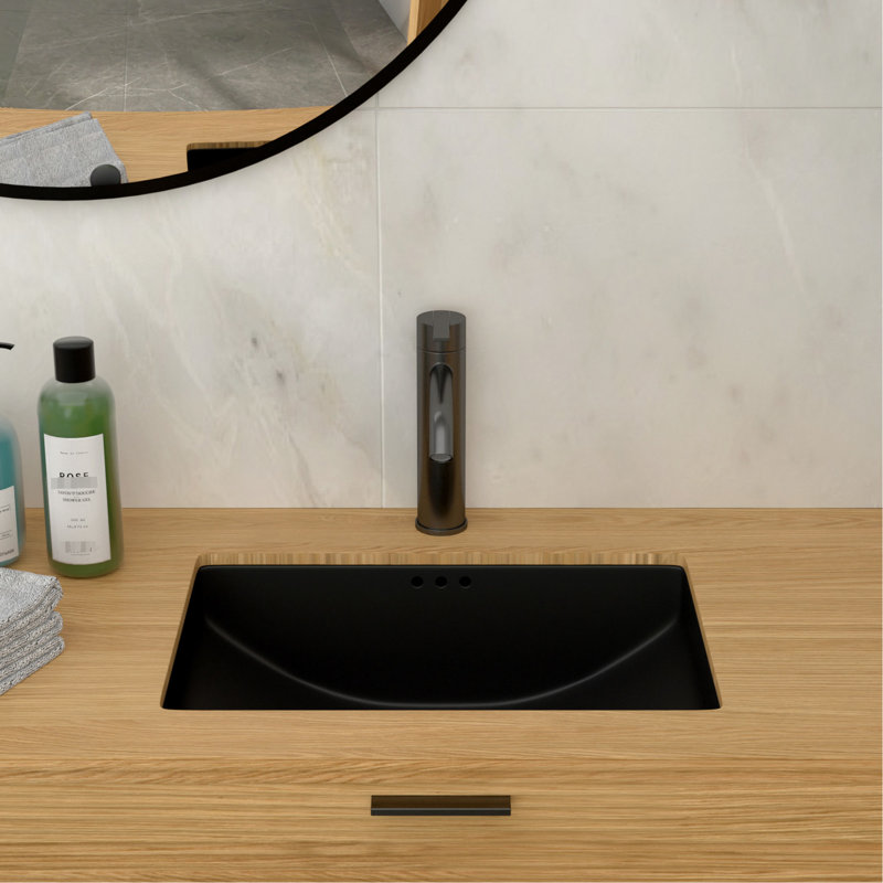 Black Ceramic Undermount Sink 21"X14.31", Minimalist Elegance, - Acid, Easy To Clean Surface 21"X14.31" Bathroom Sink, Finish, Integrated Overflow, Seamless Countertop Fit