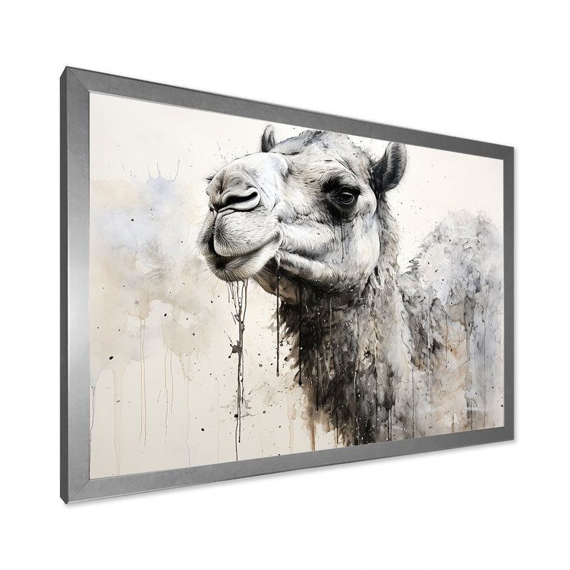 Minimalisme monochrome chameau sur toile, H 34 po x l 44 po x P 1,5 po, Cadre simple argenté
