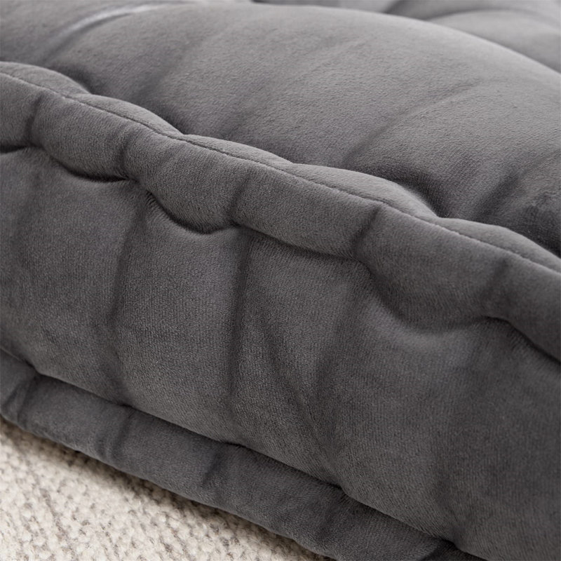 Gray Square Tufted Faux Velvet Floor Pillow