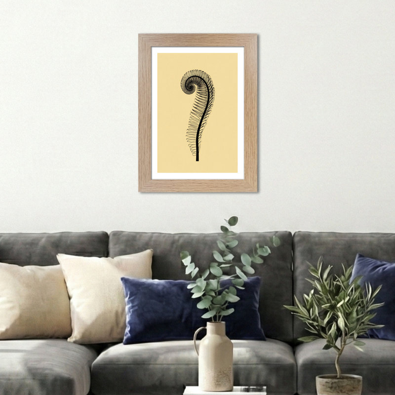 Wall Art Minimal Scandinavian fern frond line illustration on warm beige, elegant black spiral frond Modern Home Decor Giclee Art Print 1 Piece Wall Art