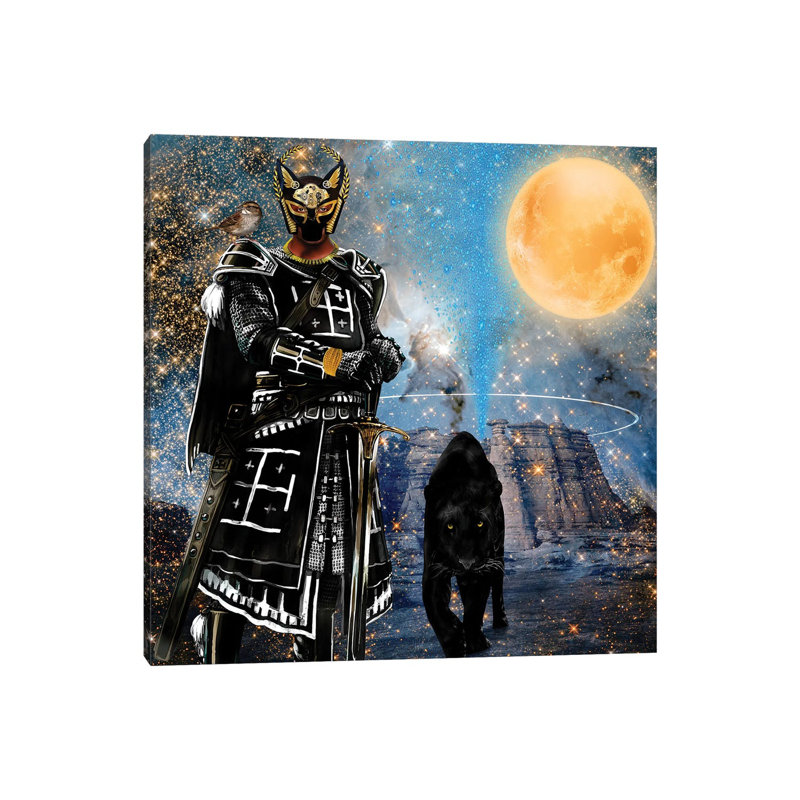 «Égyptien noir chevalier» par Yvonne Coleman Burney - impression d'art graphique, H 18 po x l 18 po x 1,5 po, Toile tendue