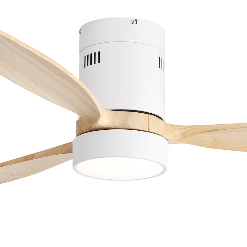 52'' Solid Wood Flat-Mounted Ceiling Fan With 3-Blade DC Reversible Motor Remote Control And Light, Silent