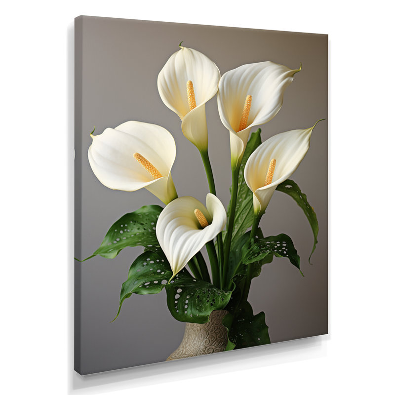 Bouquet de fleurs de lys blanc arum blanc dans un vase - art mural de salon lys, Toile tendue, H 20 po x l 12 po x P 1 po
