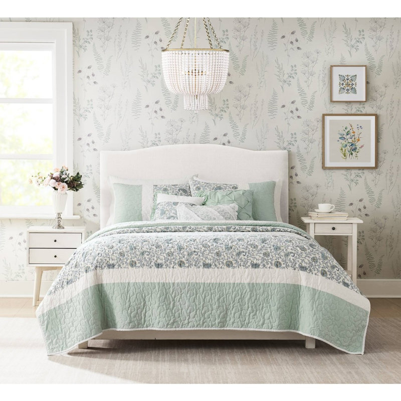 6 pièces courtepointe très grand / très grand - coton aube avec coussins décoratifs en lin, Turquoise