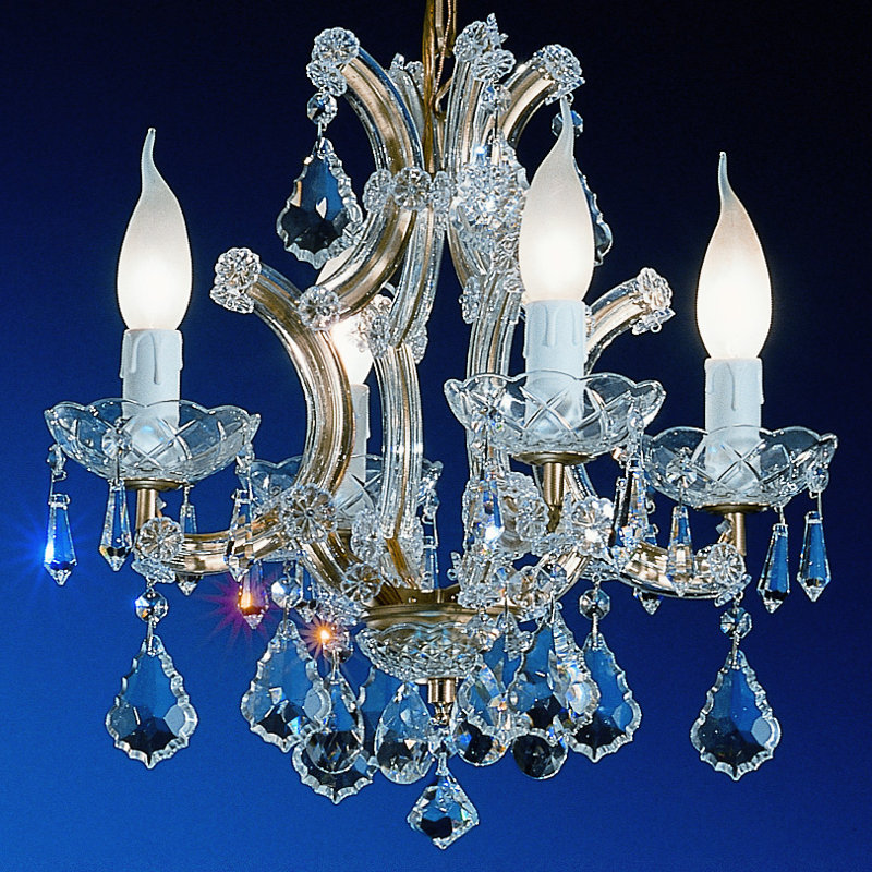 Lustre 4 lumières façon bougie Falson, Crystalique, Or Ancien Monde