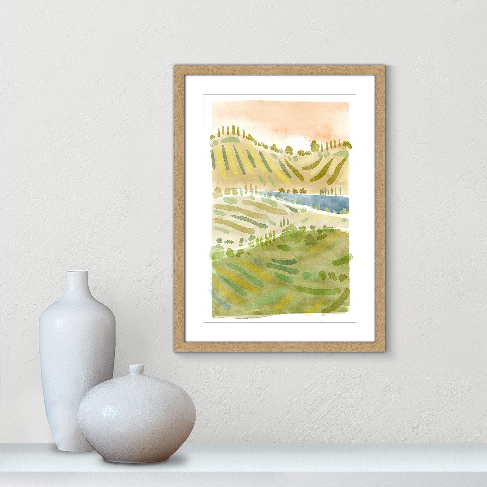 Tuscan Countryside Print, Natural Single Picture Framed Paper, White, 23" H x 17" W x 1.25" D
