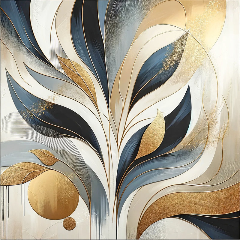 Opulent Gold and Navy Botanical - reproduction d'art sur toile tendue, H 30 po x l 30 po x P 1,5 po