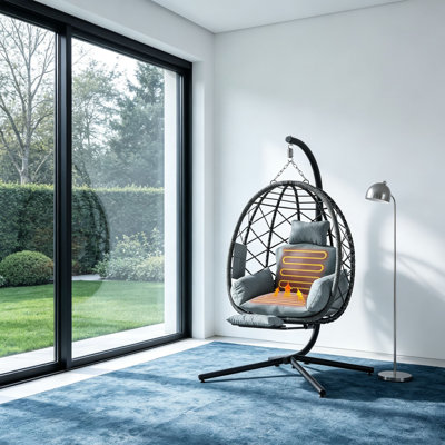 Fauteuil à œufs suspendu chauffant avec repose-pieds réglable, chauffage à deux zones, 3 réglages de chaleur, 400 lb Balancelle d'extérieur en osier avec support Capacité
