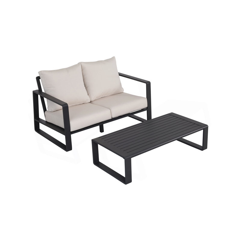 Double Sofa + Rectangular Coffee Table, White