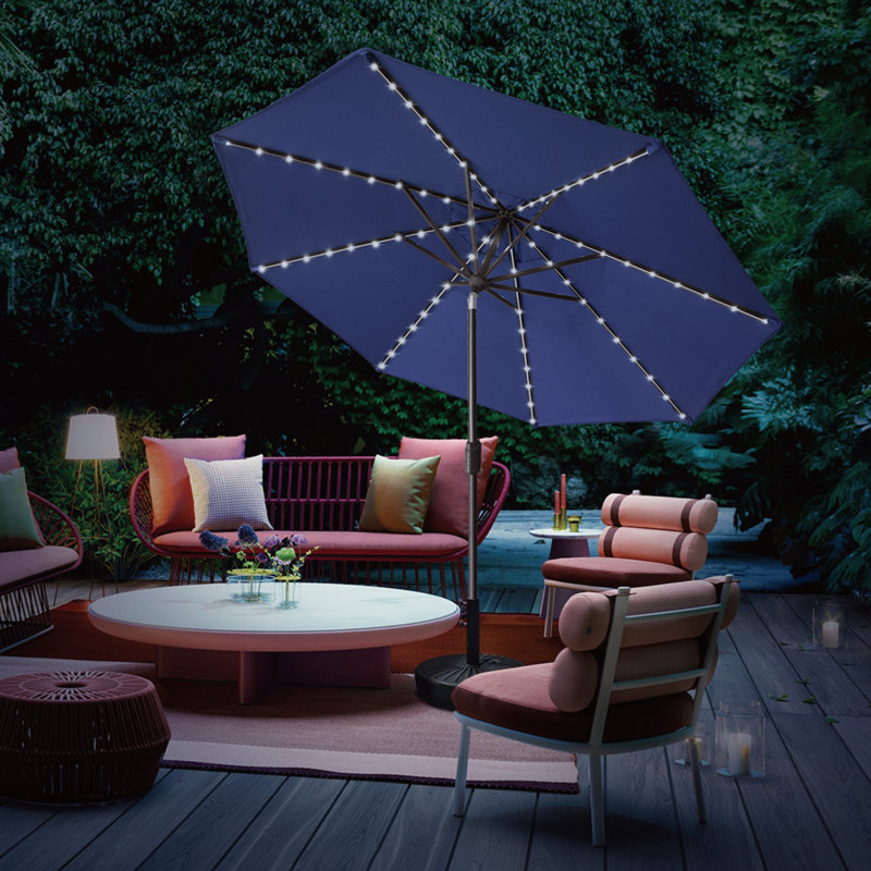 Parasol de marché Ayzah 9 pi avec 80 lumières DEL, Bleu marine