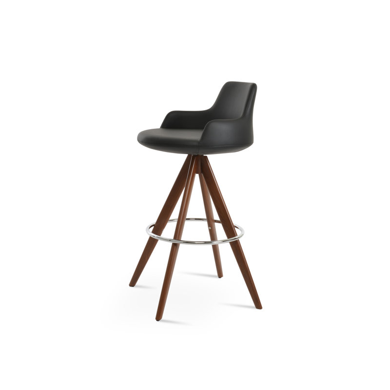Tabouret de derviche, Similicuir bleu, Noyer, Tabouret de bar (siège d'une hauteur de 29,5 po)