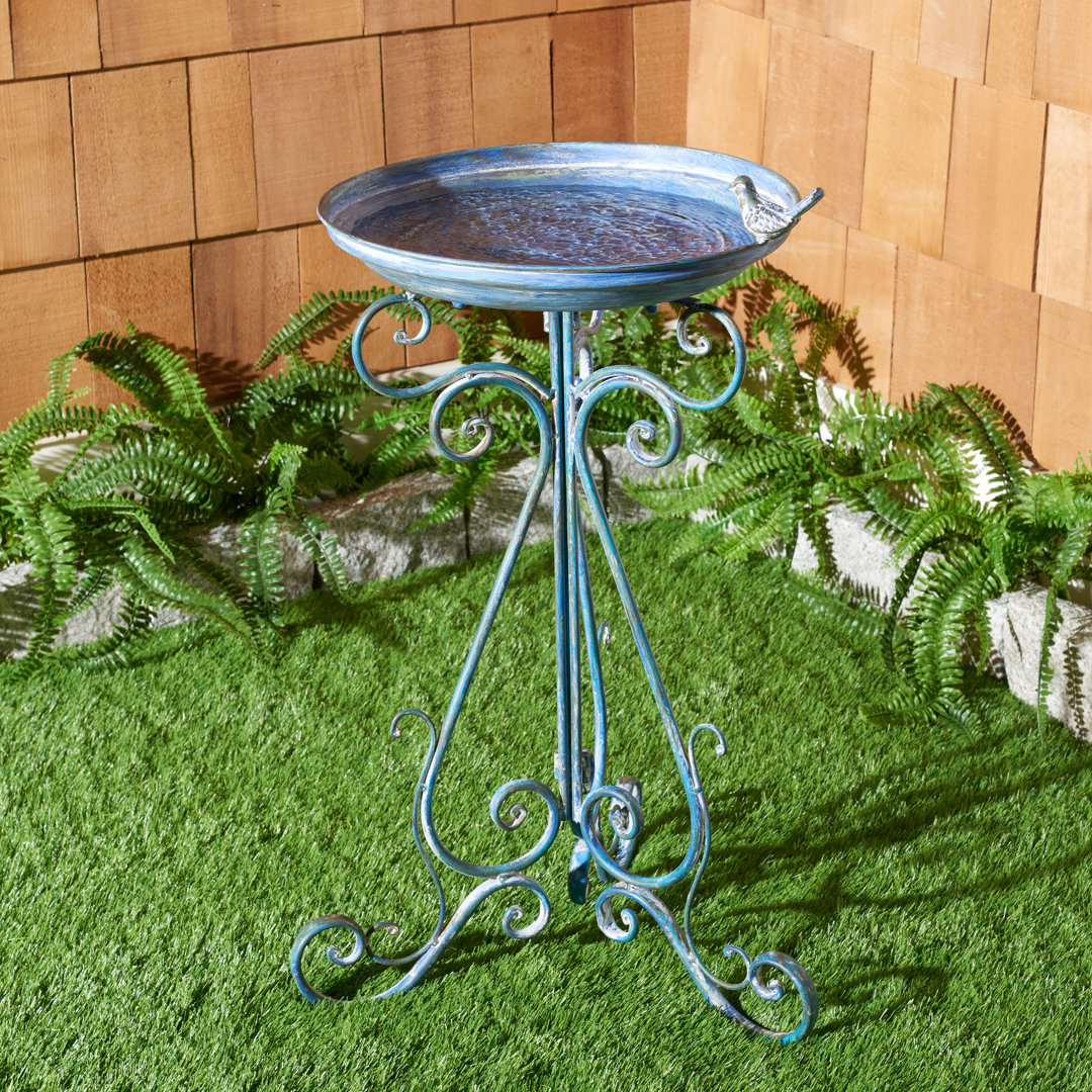 Allon Metal Single Tier Birdbath Ophelia & Co. Color: Antique Blue
