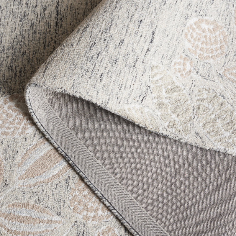 Handmade Gray and Ivory Floral Wool Square Rug