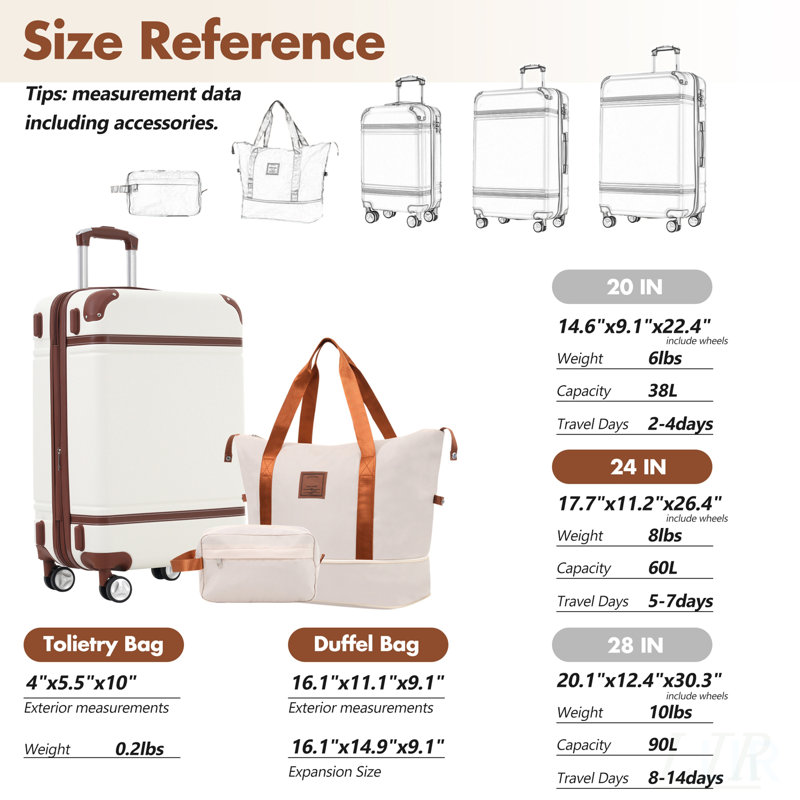 Ensemble de valises rigides avec valise légère, serrure TSA et rangement extensible pour plus de commodité de voyage, White