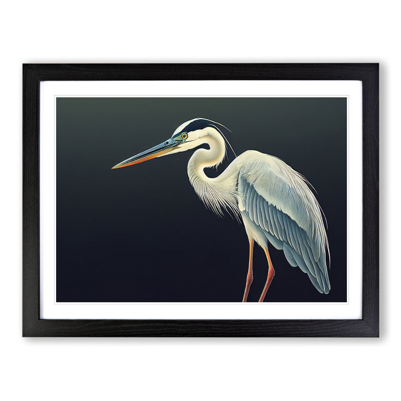 Select Heron Bird - Framed Print, 46cm H x 64cm W x 2cm D, Black
