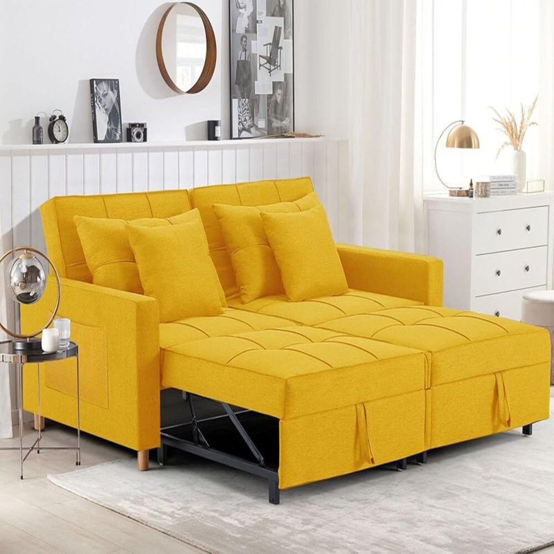 Borchert 2 Seater Fabric Sofa Bed, Yellow Linen
