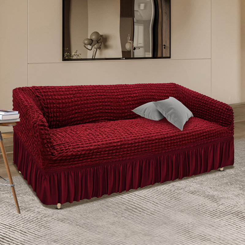 Housse pour canapé à coussins carrés / rectangulaires Skirt, Polyester rouge / polyuréthane, H 33 po x l 74,8 po