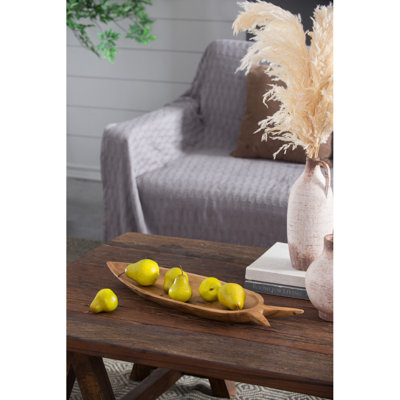 Assiette décorative en bois de teck 23,6 x 6,3 x 2 po en forme de carotte naturelle