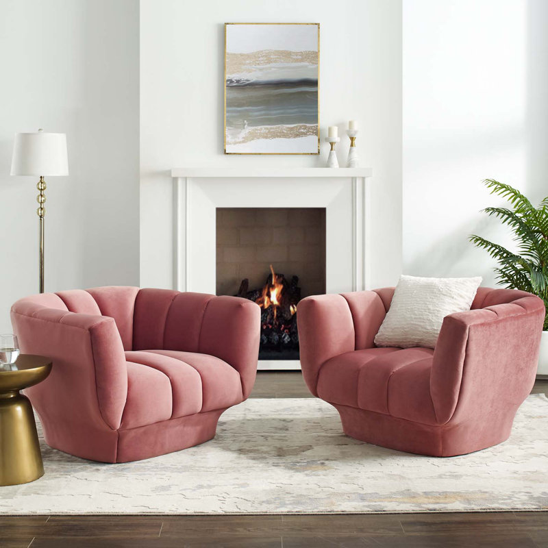 Fauteuil en velours Performance, Vieux rose
