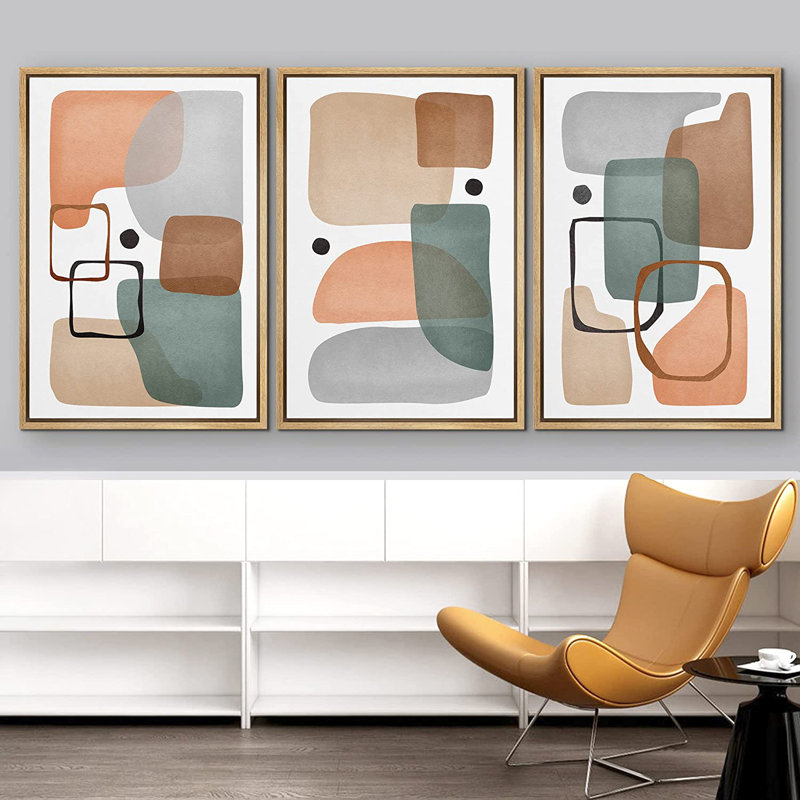 Cadre flottant style Mid-Century, 3 pièces, impression sur toile, H 36 po x l 72 po x P 1,5 po, Naturel