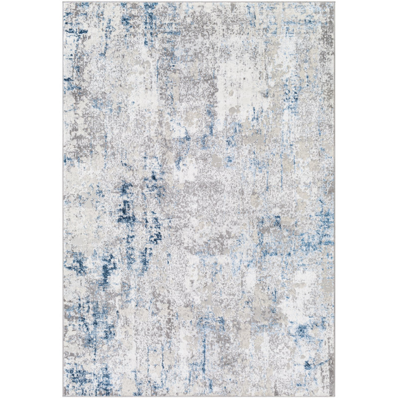 Addilyn Machine Woven Abstract Dark Blue/Beige Area Rug, Rectangle 7'10" x 10'