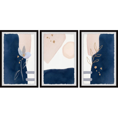 Beautiful Flower and Shapes - Ensemble de 3 reproductions de cadres photo simples