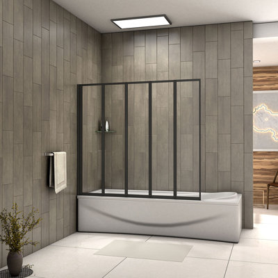 Glenlee 1400mm Height 5 Folding Pivot Shower Bath Screen Panel, Framed Color Optional