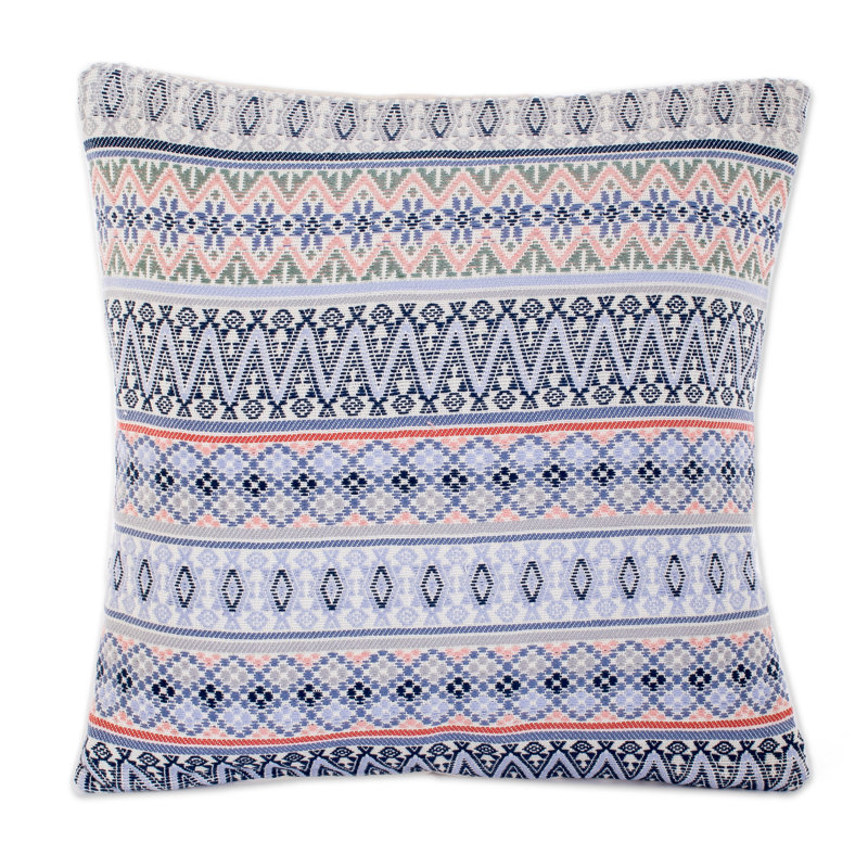 Housse de coussin carré à chevrons bleu / mauve / rouge