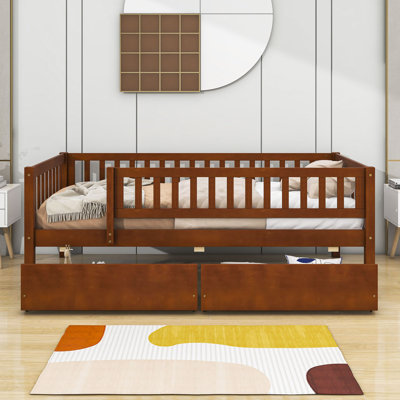 Rowanne Wooden Daybed Wood Bed with Two Drawers and Fence by Red Barrel Studio