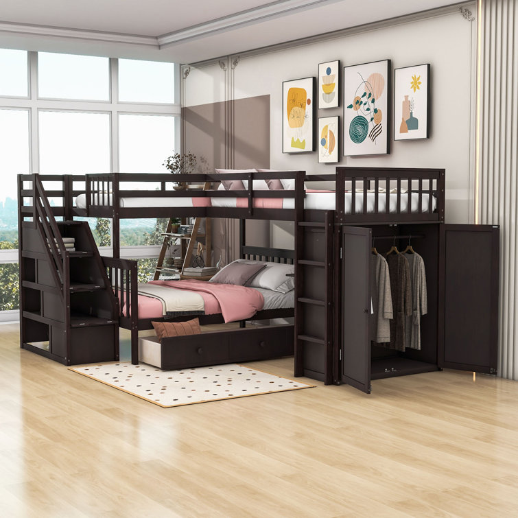 Januita 3 Drawer L-Shaped Bunk Beds with Shelves by Harriet Bee