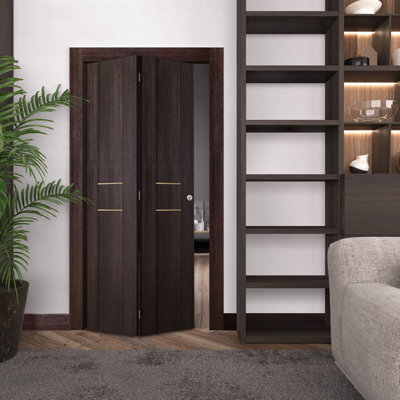 Porte pliante préfinie en bois manufacturé et en métal lambrissé