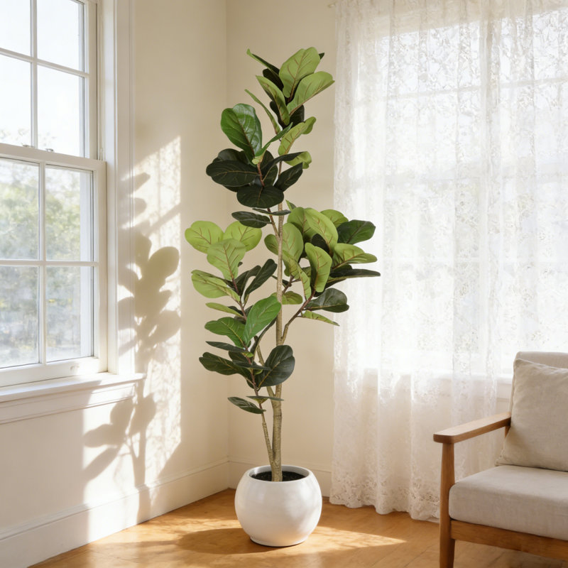 6 pi Figuier artificiel artificiel, plante artificielle avec pot noir, vert