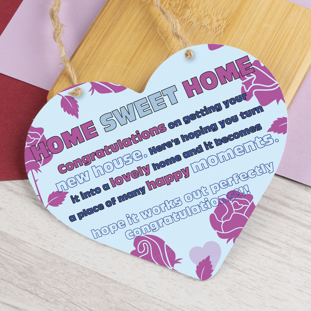 Wooden Heart Plaque CONGRATS New Home Wall Décor