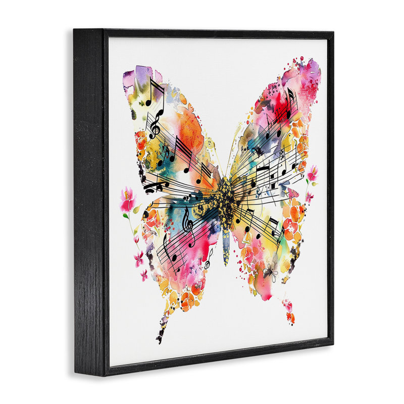  Papillon et notes de musique, estampe numérique par LSR Design Studio, H 12 po x l 12 po, Giclée encadrée noir minuit