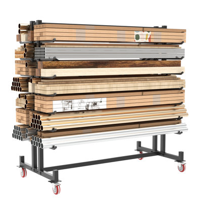Heavy Duty 7-Tier Lumber Storage Rack, 2000lbs Pipe Rack Wood Shelves with Wheels, Freestanding Garage Workshop Organizer, Black