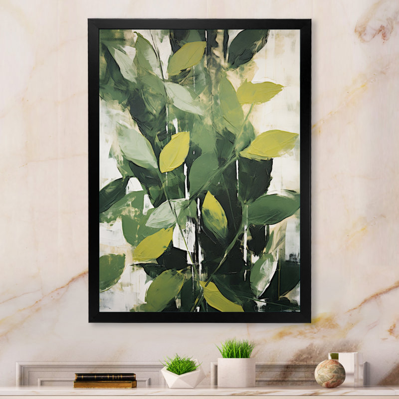 Abstrait, plantes vertes, minimalisme, collage rétro I, H 32 po x l 16 po x P 1 po, Cadre photo noir simple