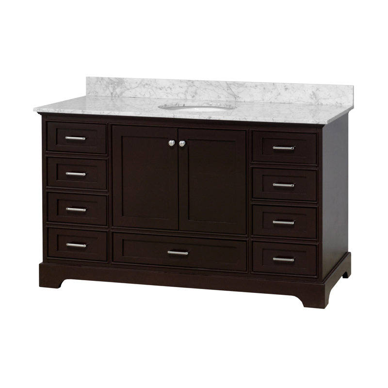 Ensemble de meuble-lavabo simple 60 po Larosa, Chocolat, Marbre de Carrare