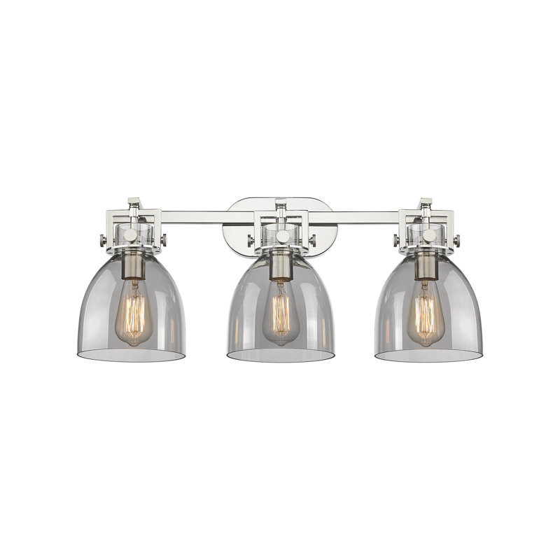 Newton Bell - 2 lumières - 17 pouces - Nickel poli - Abat-jour granuleux - Éclairage pour meuble-lavabo, Polished Nickel