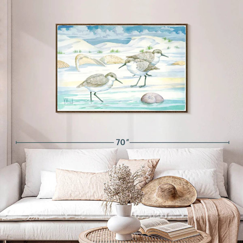 Shell Island Sandpipers, 37" X 25", Floating Frame Walnut